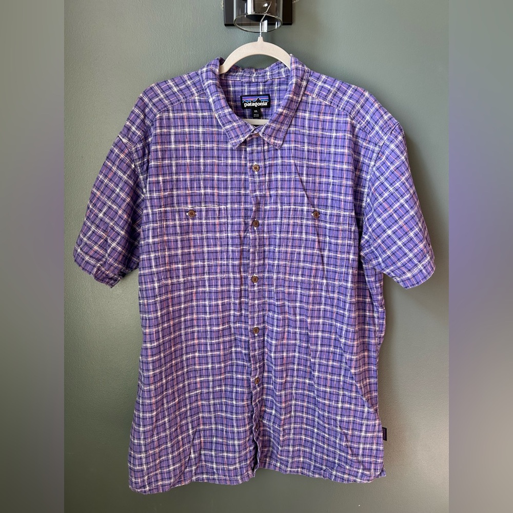 Patagonia Men’s XXL Purple plaid Hemp/Cotton Shirt